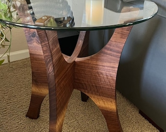 Mid Century Glass Top Side Table - Etsy