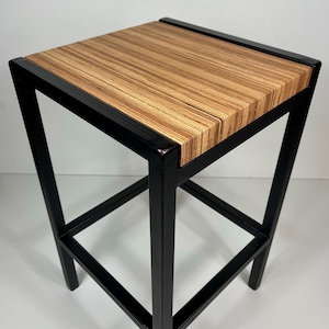 Modern Bar Stool, Light Wood, Black Steel, Handmade, Customizable, Laminated Wood