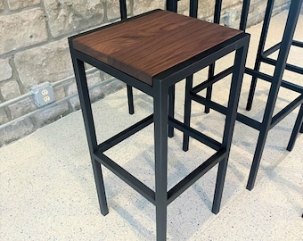 Solid Walnut and Steel Modern Bar Stools, Handmade Bar stools