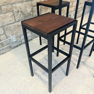 Solid Walnut and Steel Modern Bar Stools, Handmade Bar stools