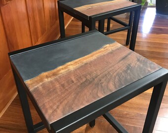 Live Edge Walnut & Concrete Bar Stools