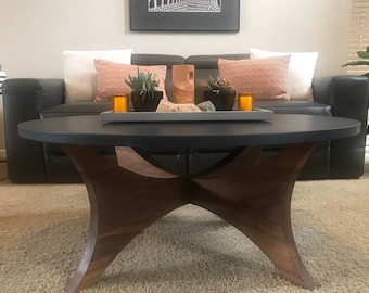 Mid Century Modern Walnut and Concrete Coffee Table