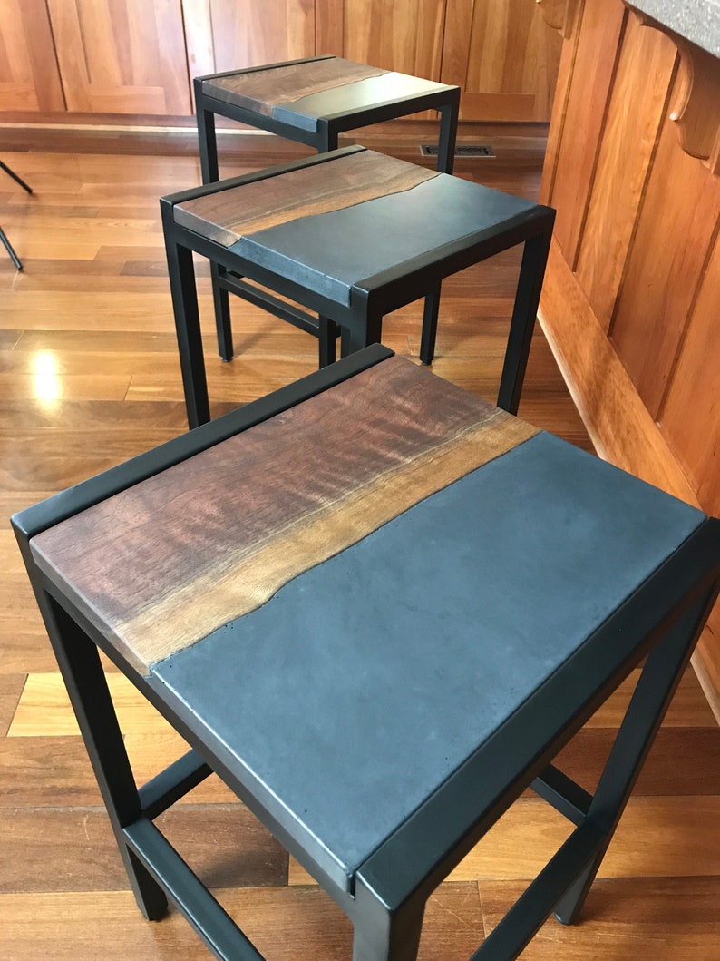 Live Edge Walnut & Concrete Bar Stools image 4