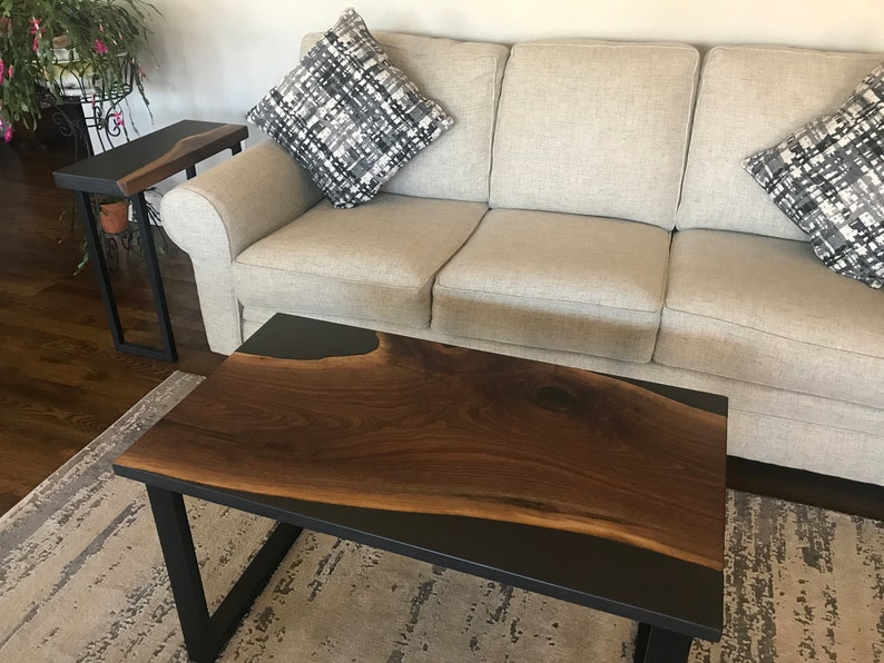 Walnut and Concrete Live Edge Coffee Tables Etsy