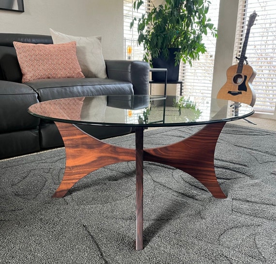 Mid Century Modern Round Walnut Coffee Table Solid Walnut Handmade Round Glass Coffee Table Etsy
