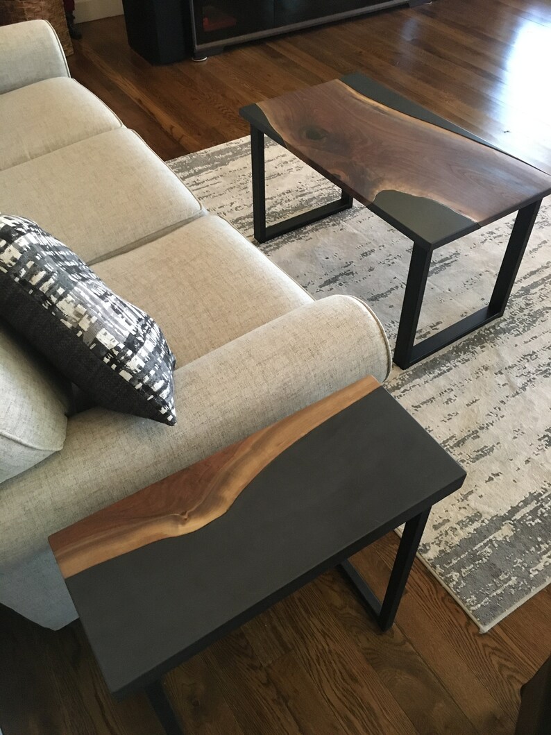 Walnut and Concrete Live Edge Coffee Tables Etsy