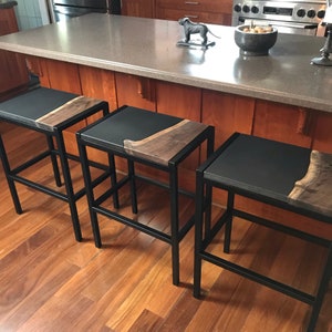 Comfort Width Live Edge Walnut Bar Stools Counter Height , Big and Tall Weight Capacity