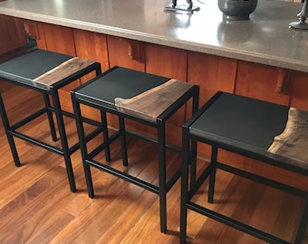 Comfort Width Live Edge Walnut Bar Stools Counter Height , Big and Tall Weight Capacity