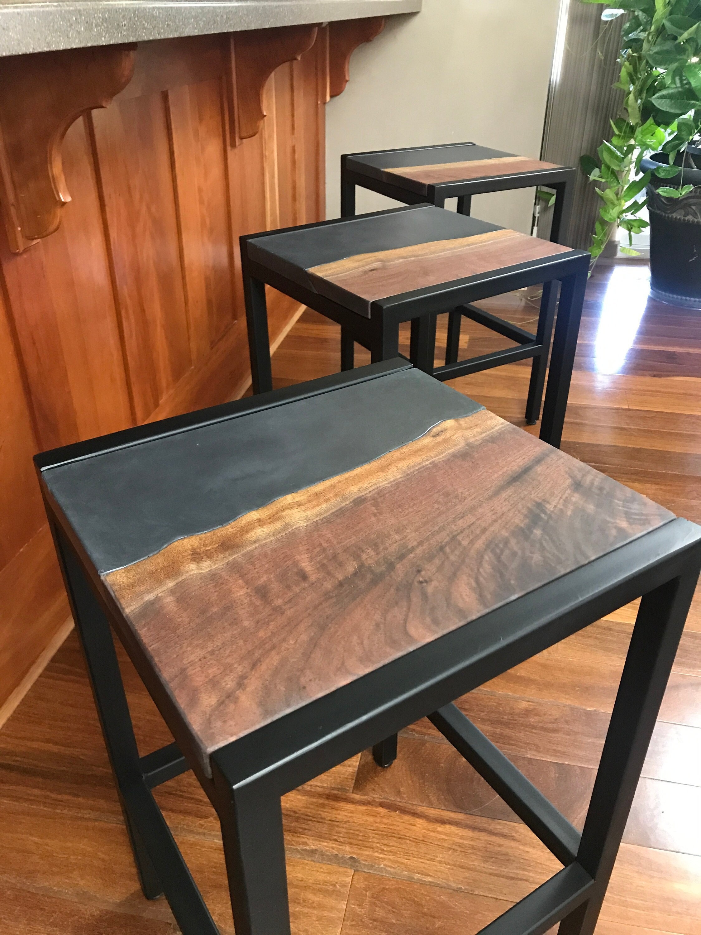 Live Edge Walnut & Concrete Bar Stools