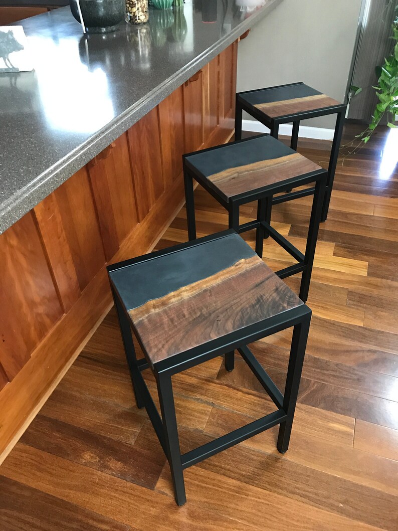 Live Edge Walnut & Concrete Bar Stools Handcrafted in USA Etsy