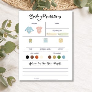 Prédictions et conseils pour baby shower | Carte de voeux minimaliste pour baby shower | Lettre | Carte de prédiction des nouveaux parents | Fichier de carte de prédiction imprimable