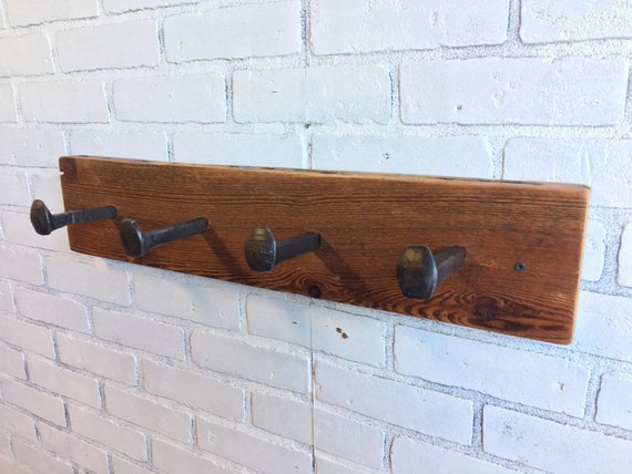 Rustic Railroad Spike Nail Barn Wood Coat Rack Etsy