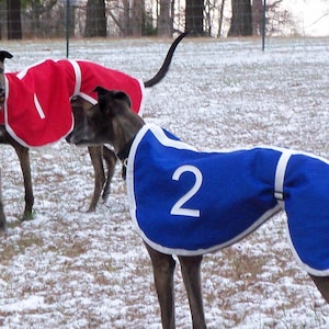 Greyhound coats, Greyhound track coats. nylon dog coats, fleece lined dog coats, Greyhound jackets.