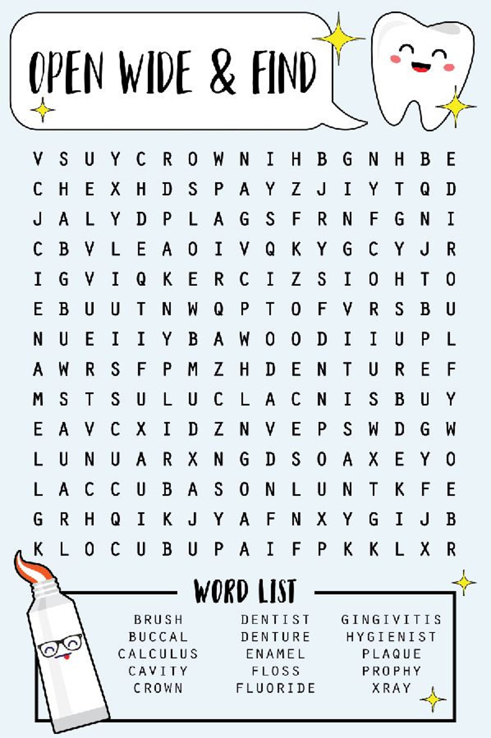 Dental Hygiene Word Search Poster Dentist Office Wall Art Etsy