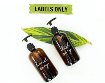 Amber Glass Bottle-Hand-Dish-Set-Soap Dispenser- Labels