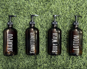 Amber Glass Bottle-Shampoo-Conditioner-Body Wash-Lotion-Set-Soap Dispenser- Bathroom Decor- Home Decor