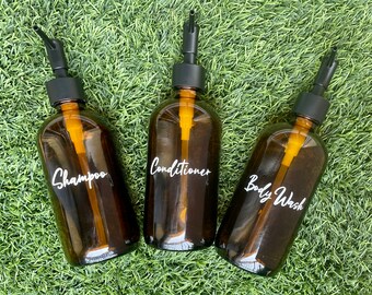 Amber Glass Bottle-Shampoo-Conditioner-Body Wash-Lotion-Set-Bathroom Decor- Home Decor