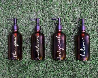 Amber Glass Refillable Bottle Set: Shampoo, Conditioner, Body Wash, Lotion