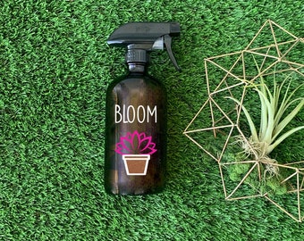 Amber Glass Spray Bottle - Bloom- Plants- -Custom - Garden - Plant Sprayer