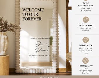 Wedding Welcome Sign Decal for Mirror, Welcome to Our Forever, Custom Wedding Mirror, Vinyl Wedding Sign
