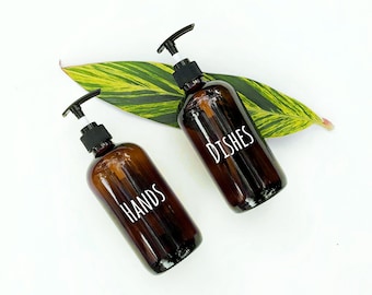 Amber Glass Bottle-Hand-Dish-Set-Soap Dispenser