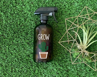 Amber Glass Spray Bottle - Grow - Cactus - Custom - Garden - Plant Sprayer