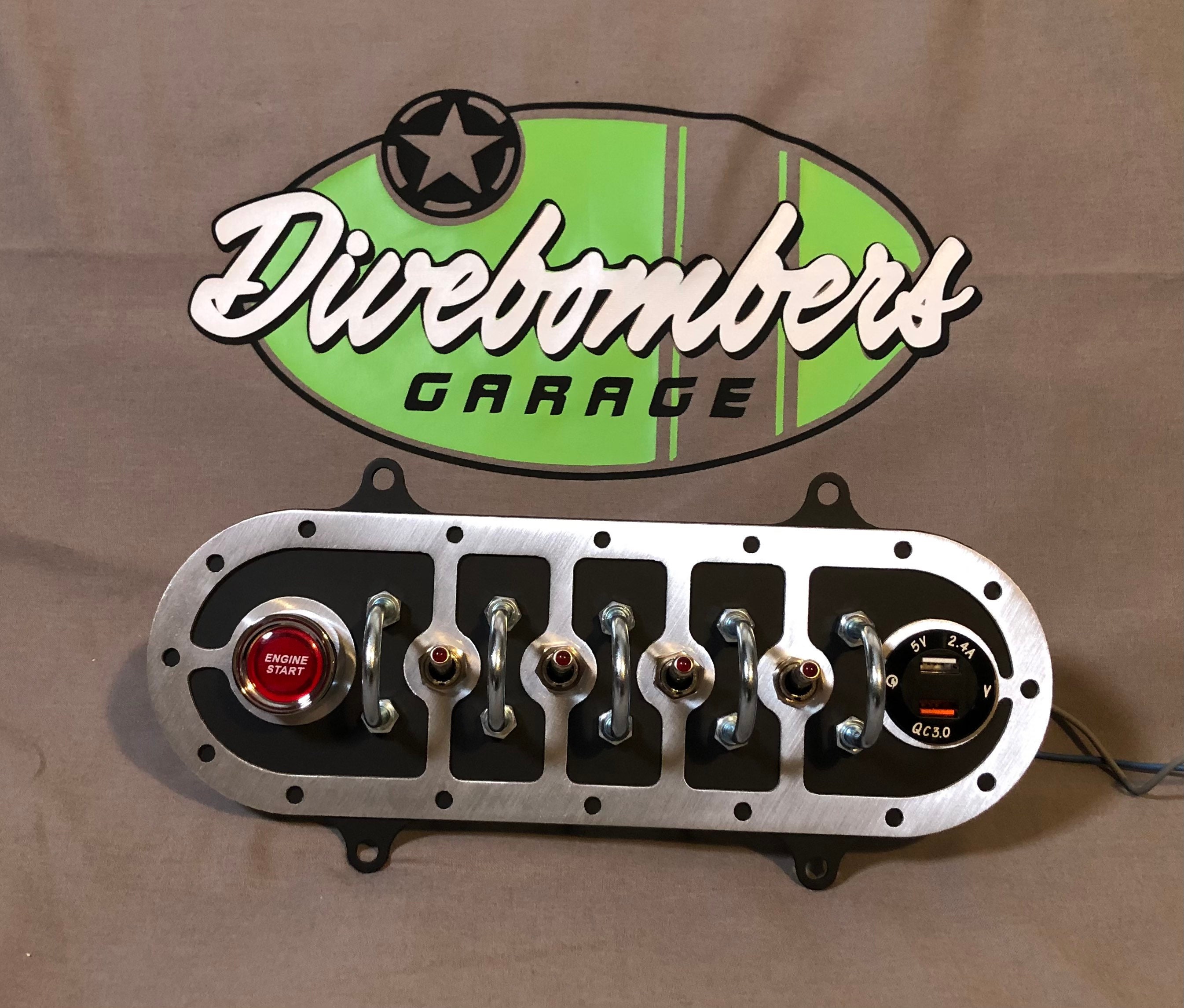 Bomber style Push Button flush mount switch panel with USB, Volt Meter