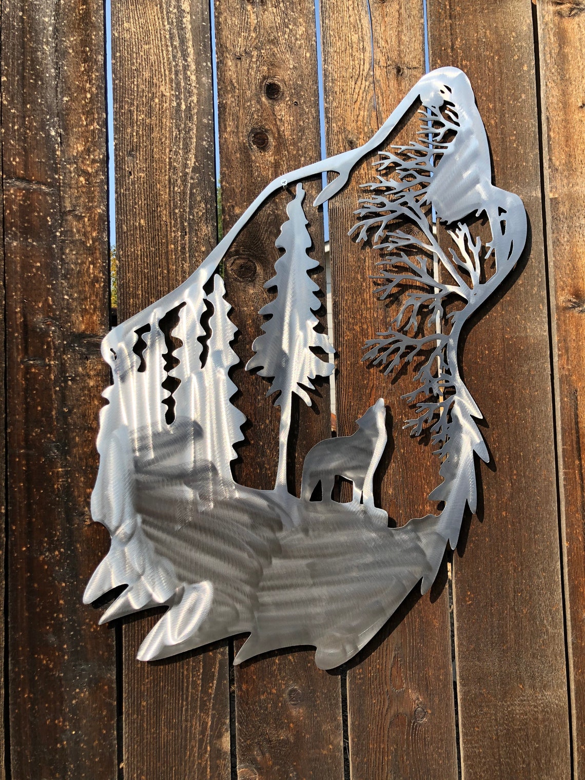 Wolf Howling Metal Wall Art Etsy