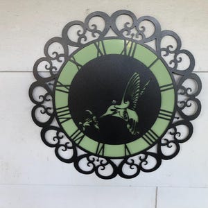 Hummingbird metal wall clock Rustic copper coated Mother’s Day bronze black/green
