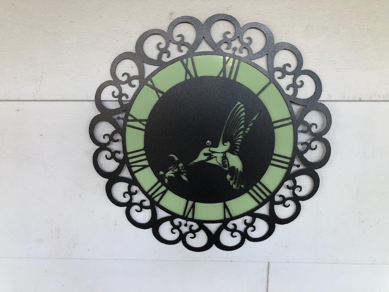 Hummingbird metal wall clock Rustic copper coated Mother’s Day bronze black/green