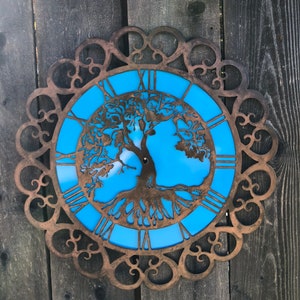 Tree of life clock copper/blue
