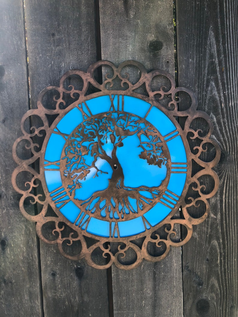 Tree of life clock copper/blue