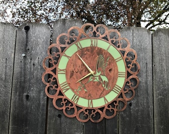 Hummingbird metal wall clock Rustic copper coated  Mother’s Day