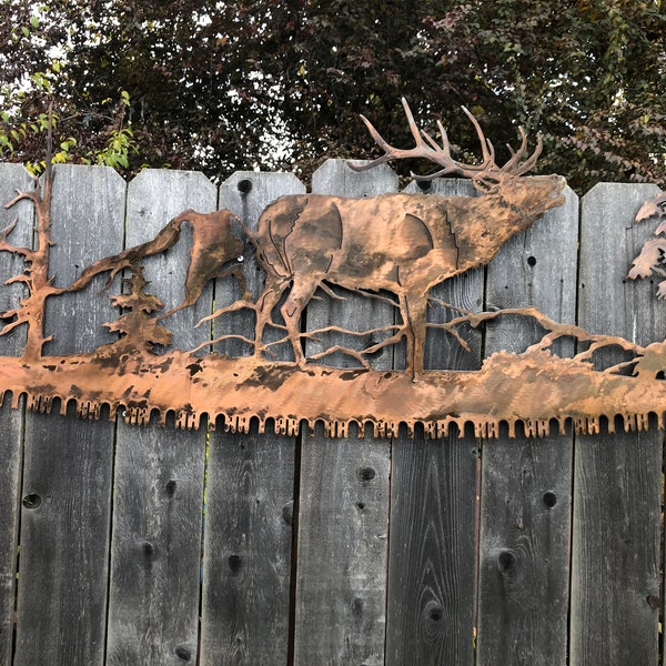 Rustic copper coated elk crosscut saw wall decor gift