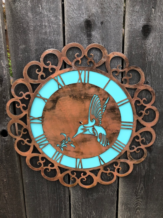 Hummingbird metal wall clock Rustic copper coated  Mother’s Day