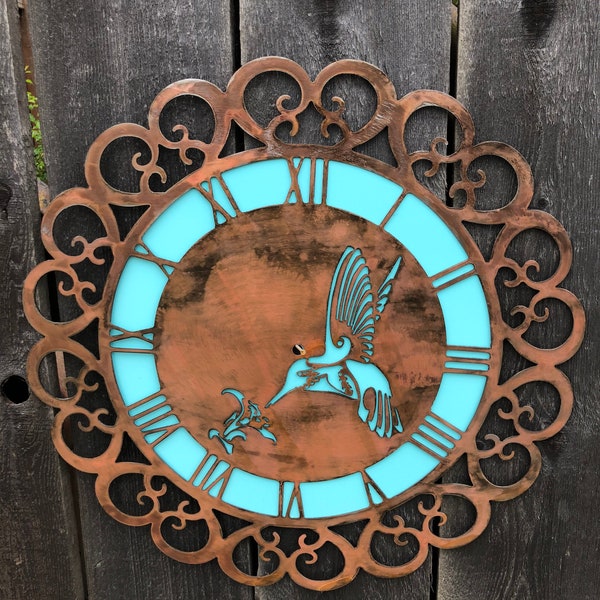 Hummingbird metal wall clock Rustic copper coated  Mother’s Day