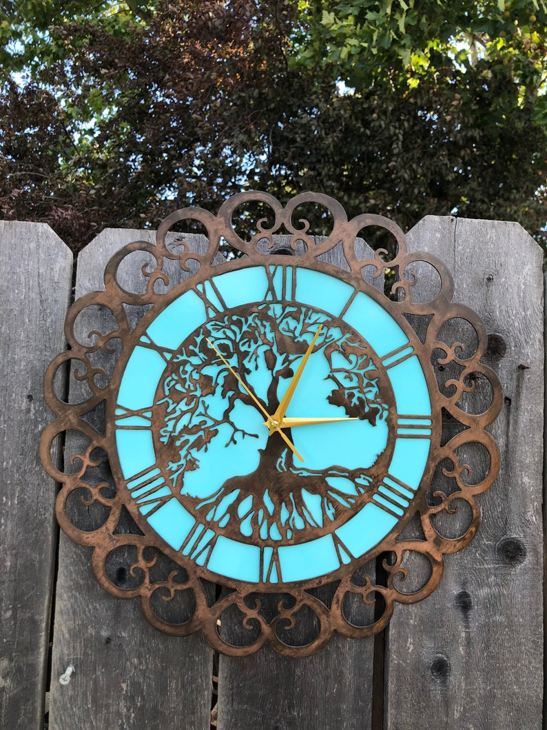 Tree of life clock copper/turquoise