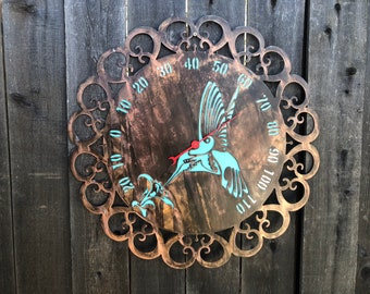 Radial IV Outdoor Thermometer / Rustic Metal Art / Indoor Wall Decor  Steampunk Home / Laser Cut Number Industrial Modern / Round Circle 