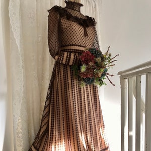 50s mesh yoke flounce sleeve dress top