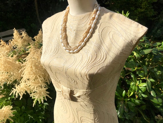 1960s honey silk cocktail dress with waving lurex… - image 3