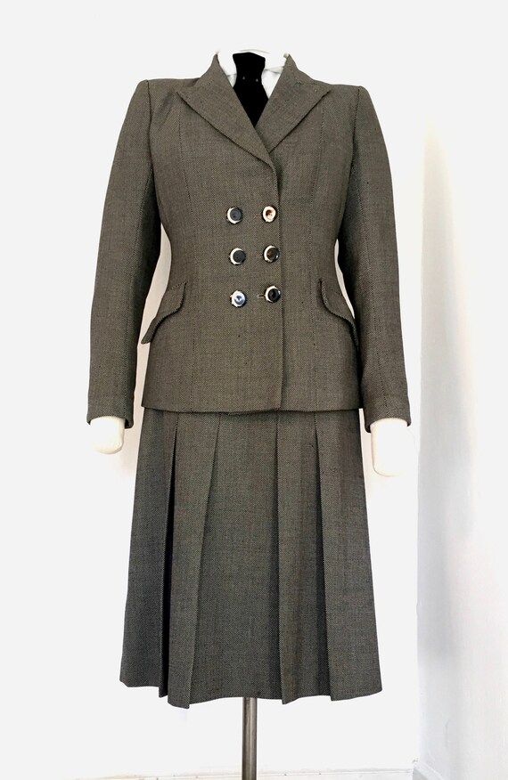 1940s double breasted suit black and white weave w