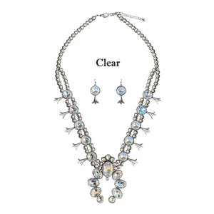 Western Boho Crystal Turquoise Squash Blossom Statement Necklace/w Earrings No.2338
