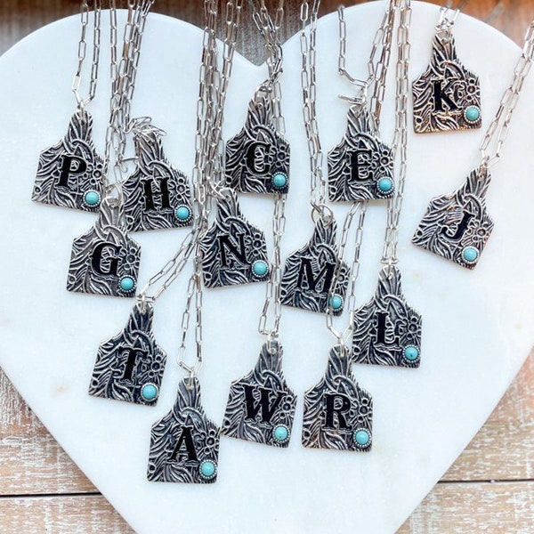 Western Initial Monogram Cattle Tag with Turquoise Necklace