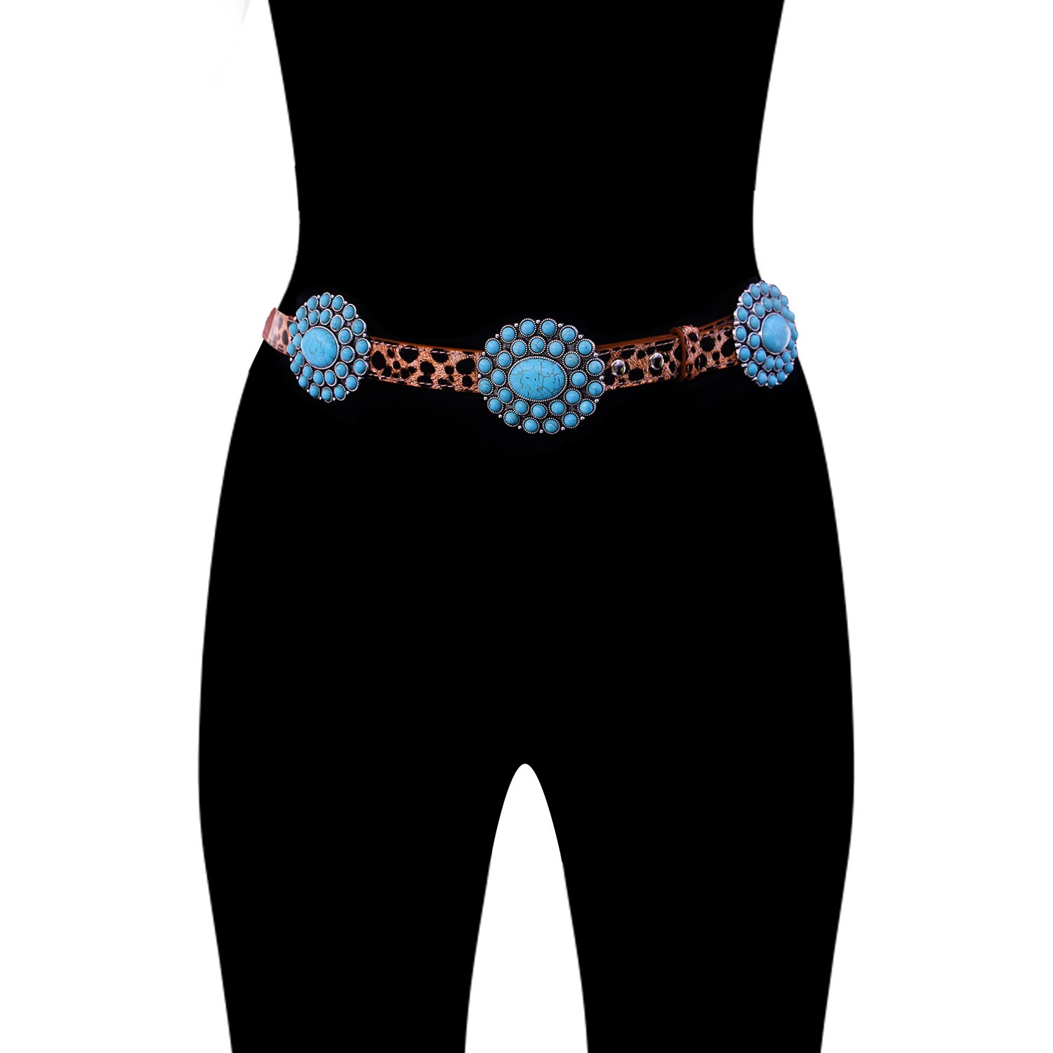 Western Turquoise Flower Metal Concho Leather Belt No.11 - Etsy