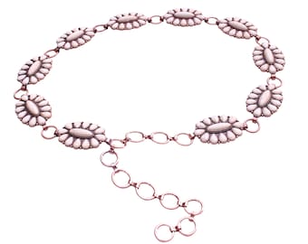 Ceinture à chaîne concho Western White Turquoise Flower No.2W