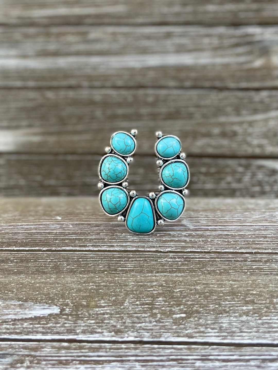 SQUASH BLOSSOM RING Western Squash Blossom Turquoise Stone Ring