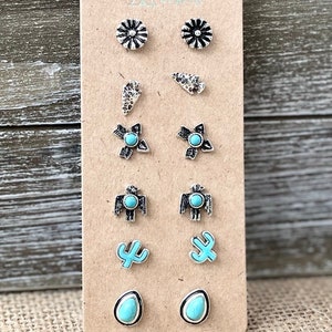 6 Pairs Western Turquoise Concho Earring/ Turquoise Stud/