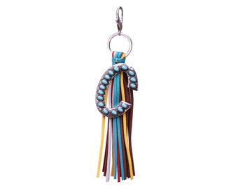 Western Initial Letter A-Z Key Chain, Handbags Charm with Leather Tassel and Easy Snap Hook (Letter C)