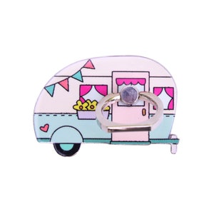 Happy Camper Trailer Phone Ring Grip Holder, 360 rotation 180 flip Grip Stand