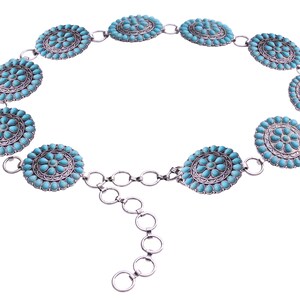 Western White Turquoise Flower Concho Chain Belt No.2w - Etsy display picture 3